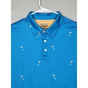 Straight Down Performance Golf Polo Blue Martini Cocktail Print Sz XXL Pinehurst